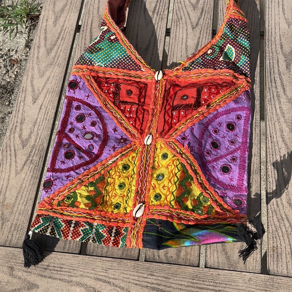 Patchwork Mirrored Sea Shell Boho Chic Bag - image 7